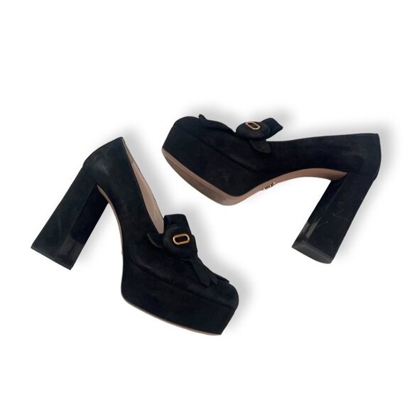 Prada Suede fringe block heels shoes size 38.5 - Picture 2 of 11